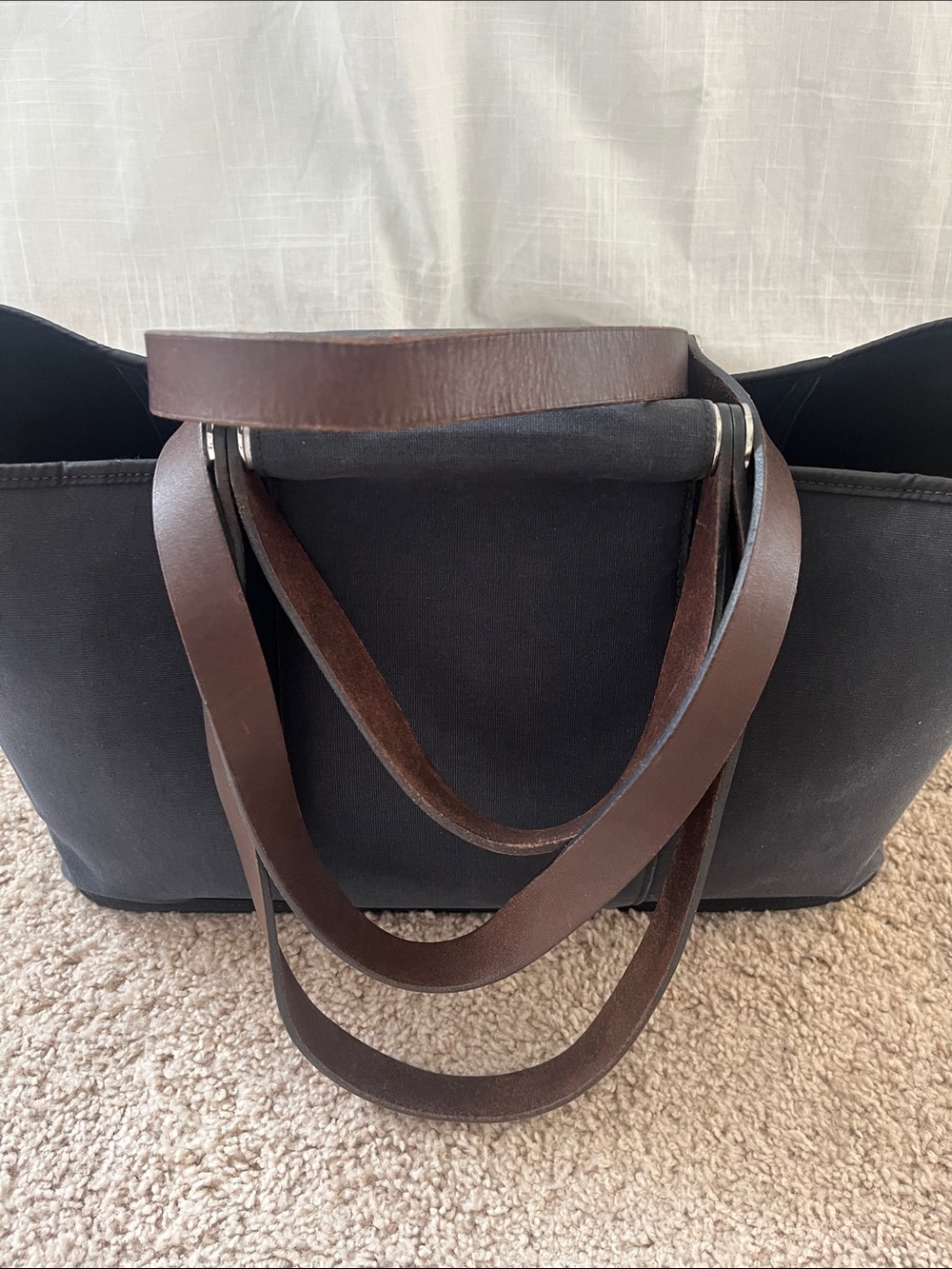 Hermes cabag PM Black Canvas Tote with Brown Leather Straps - Picture 2 of 16